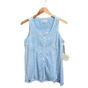 NWT Knox Rose Light Blue Boho Trapeze Swing Top XS